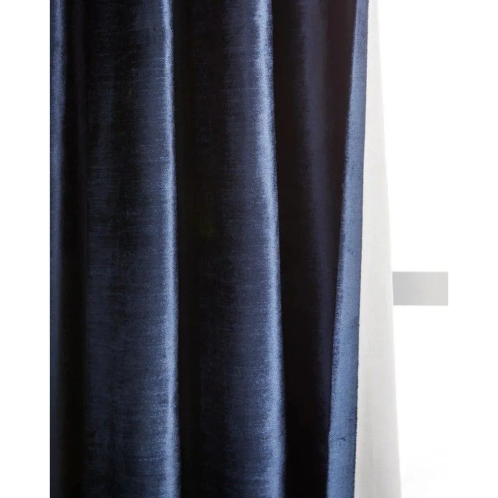NEW Quince Navy Luster Velvet Room Darkening Curtain Panel  48